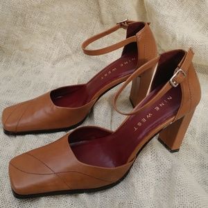 Nine West Herioc Block Heel Cognac Size 6.5 Misses